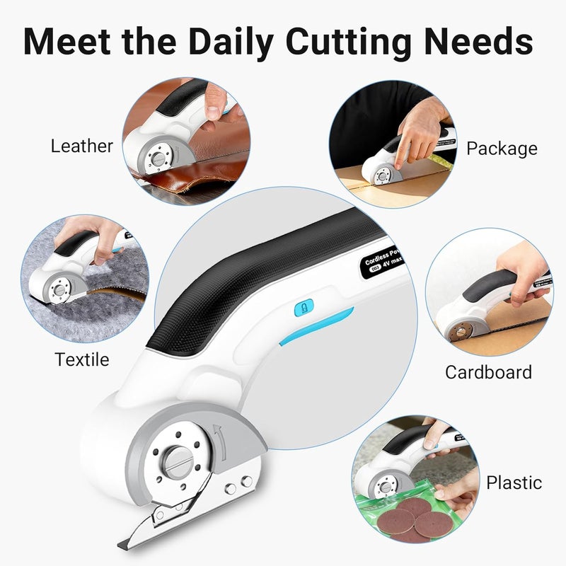 seektik Cordless Electric Scissors, Fabric Cutter Cardboard Cutter with Safety Lock, 4V Rechargeable Electric Scissors for Fabric, Cardboard,Fabric, Plastic. - Image 2